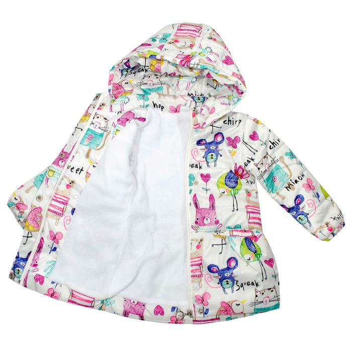 Куртка демісезонна для дівчинки 22166 біла з кольоровим принтом