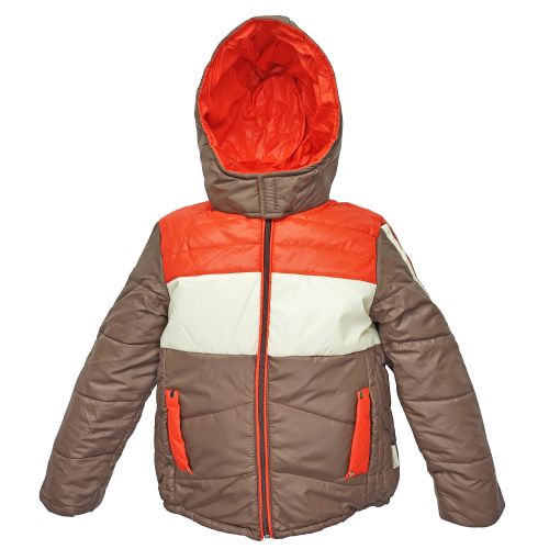 Куртка 2683 коричневая с бело-красным принтом