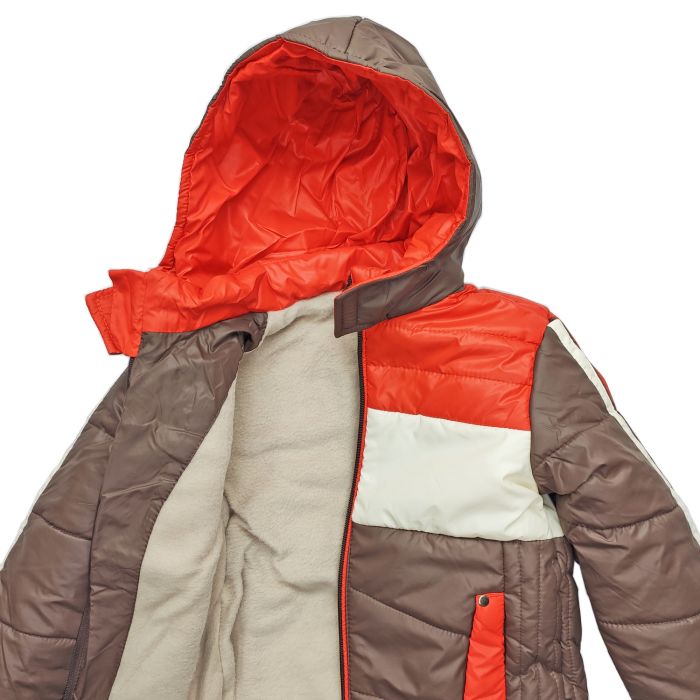Куртка 2683 коричневая с бело-красным принтом.