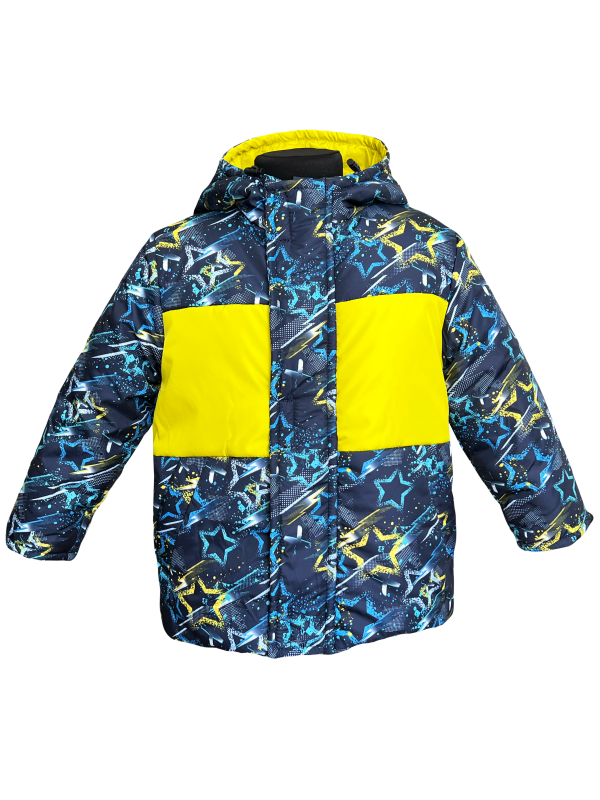 Куртка зимняя 20485 синяя с цветным принтом