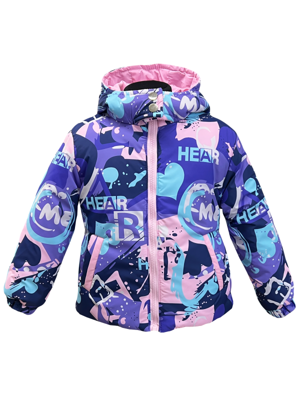 Куртка зимняя 20463 сиреневая с принтом