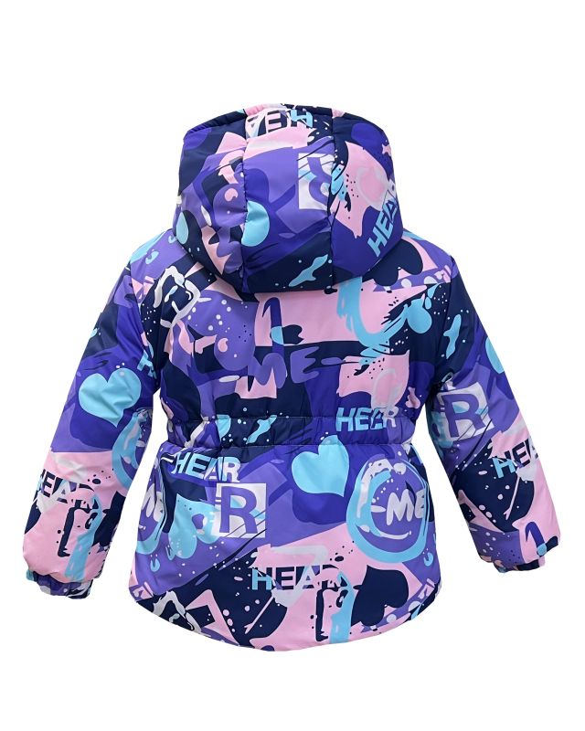 Куртка зимняя 20463 сиреневая с принтом