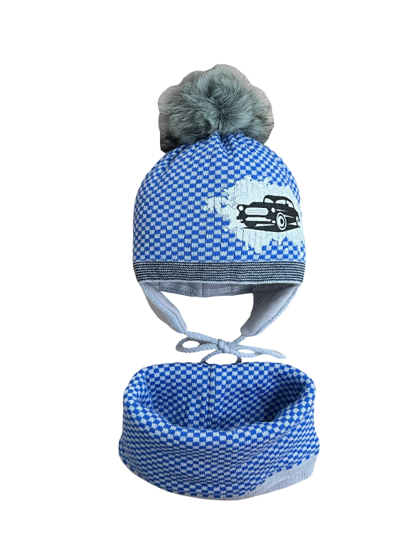 Шапка с хомутом зимняя 80348 голубо-серая