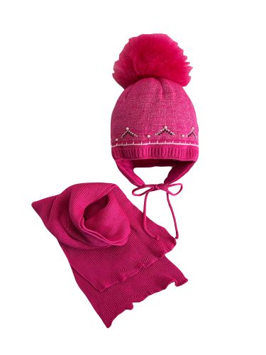 Шапка з шарфом зимова 80342 темно-рожева