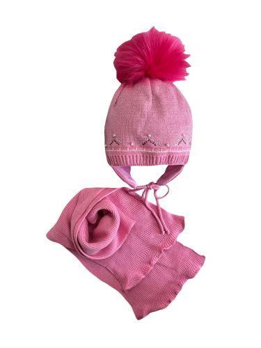Шапка з шарфом зимова 80342 рожева