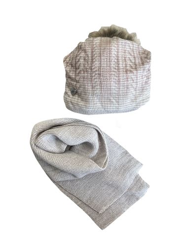 Шапка з шарфом зимова 80309 світло-бежева