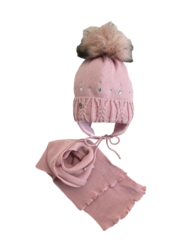 Шапка з шарфом зимова 80368 рожева